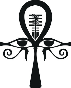 Egyptian ankh and Djed .Was  Eye of Horus and Eye of Ra  Eternal icon - vector 