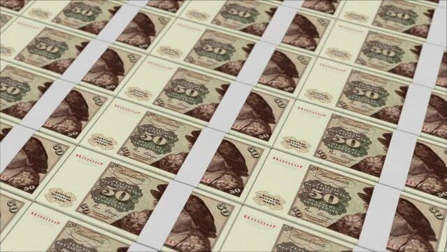 50 DEUTSCHE MARK GERMANY banknotes printing by a money press