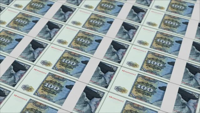 100 DEUTSCHE MARK GERMANY banknotes printing by a money press