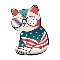 Cute cartoon patriotic cat, independence day. Vector illustration. Generative AI