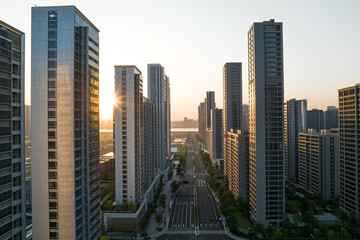 Obraz premium modern building with sunset