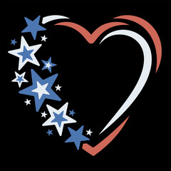 Heart in USA Flag style. Design for celebrating 4th of july Independence Day of USA