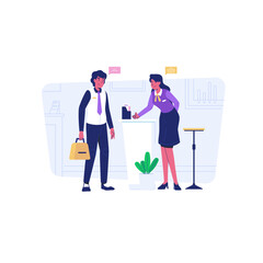 Financy - Financial Activity Illustration  Banking Finance Saving Money Investment Stock Market Cashless Society ATM Machine Business Discussion Retirement Savings Pension Bank Employee 