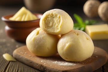 Delicious garlic butter dough balls on a wooden board