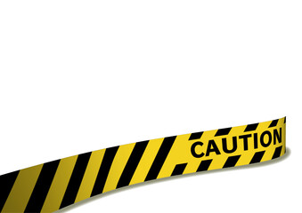 注意事項のフレーム。コーションの黄色いテープリボン。