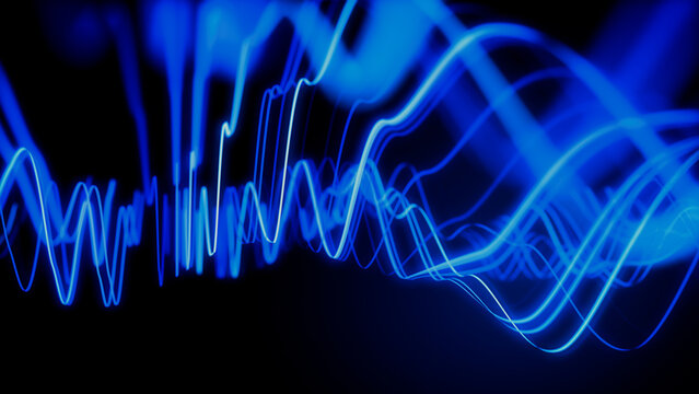 Sound Wave and Audio Technology Concept. Blue, Futuristic Digital Style. 3D Render.