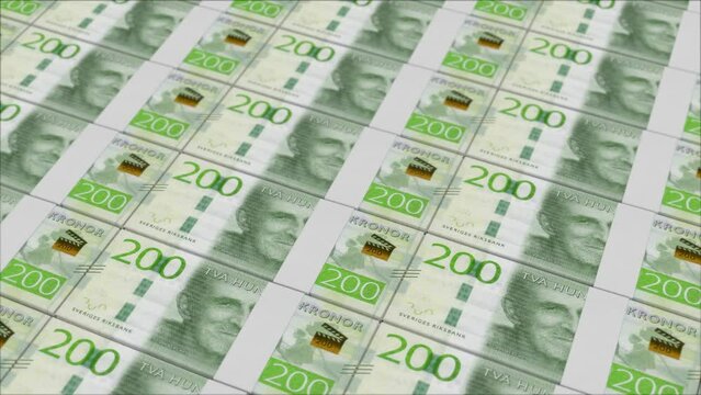 200 SWEDISH KRONA banknotes printing by a money press