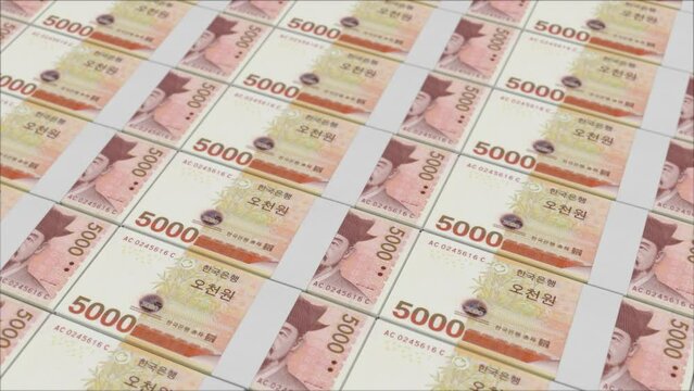 5000 SOUTH KOREAN WON banknotes printing by a money press