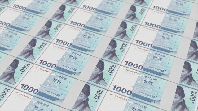 1000 SOUTH KOREAN WON banknotes printing by a money press