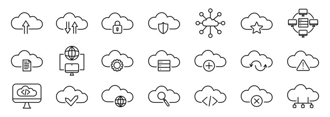 Fototapeta premium Cloud data icons. Cloud computing and cloud technology. 