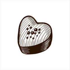 Heart-Shaped Brown Cookie. Vector illustration vintage style