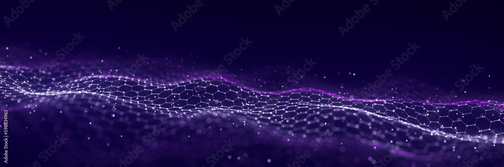 Poster technology hexagon dynamic wave. futuristic honeycomb concept. digital technology webflow. big data 