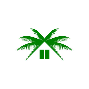 Home with roof from palm tree leaves icon isolated on transparent background
