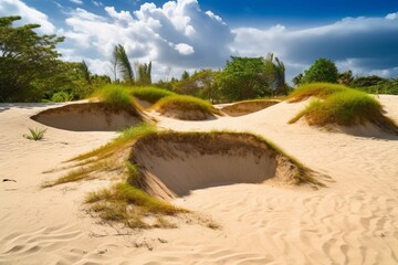 Sand bunkers on the golf course. Mexican resort. Bahia Principe, Riviera Maya.