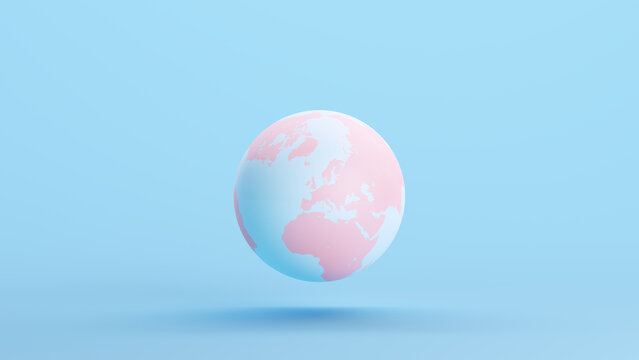 Pink Blue Globe Earth World Planet Map Geography European Africa Continent Kitsch Blue Background Quarter View 3d illustration render digital rendering
