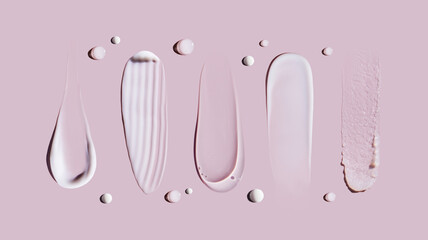 cosmetic smears of creamy texture on a pink background