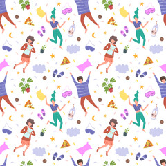 Pajama party. Seamless pattern, vector illustration.