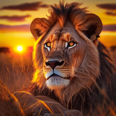 Naklejka premium Beautiful proud adult lion close-up.