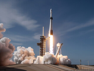 Rocket launch on a launchpad