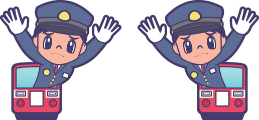 列車から困った顔で顔を出す車掌