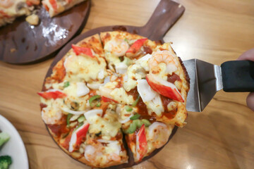 pizza or shrimp and squid pizza or seafood pizza