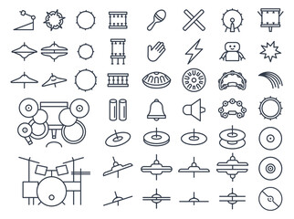 Drums icons set. Musical instrumnet and creative hobby pictogram.