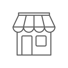 Shop Shopping icon with black outline style. store, market, building, retail, supermarket, boutique, center. Vector illustration