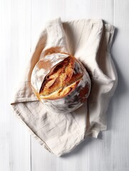 Frisches Leckeres Brot auf Handtuch auf Tisch, Weizen, Weißbrot, Roggen, generative AI