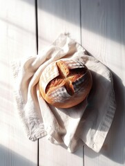 Frisches Leckeres Brot auf Handtuch auf Tisch, Weizen, Weißbrot, Roggen, generative AI