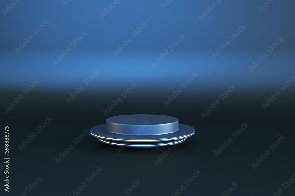 Aufkleber Abstract empty pedestal for product placement and advertisement on gradient darl blue background with mock up place. 3D Rendering.