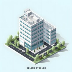 isometric representing hotel, White Industry Hotel building, Ai generative