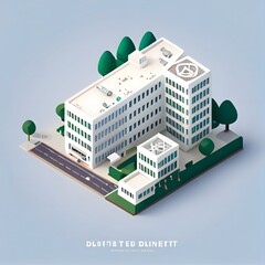 isometric representing hotel, White Industry Hotel building, Ai generative