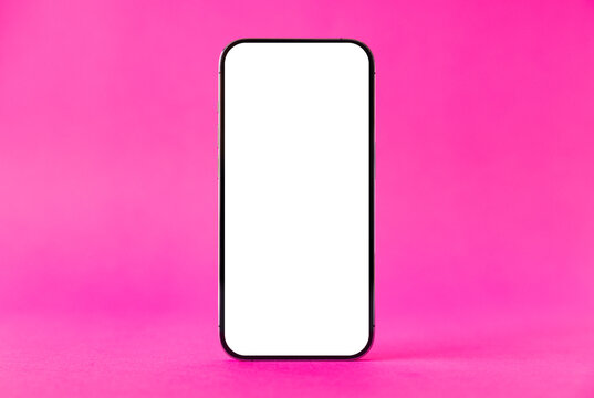 Mobile phone mockup on pink background