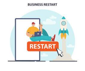 Business restart. Company reopening or project reboot.