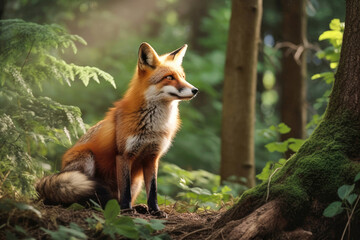 Red fox in summer forest, Generative AI
