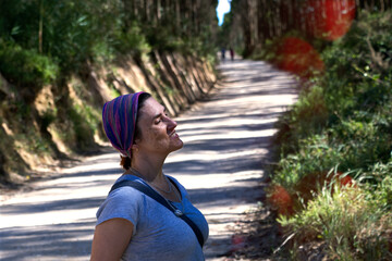 Woman with headband in nature