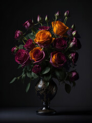 Fototapeta premium A Bouquet of Roses in Gold Vases, Generative AI