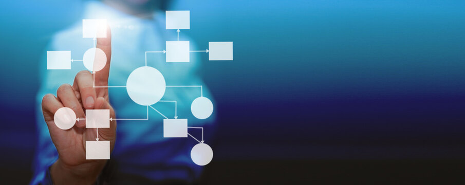 Business process concept. Business process and workflow automation with flowchart, management approval.