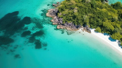 Fototapeta na wymiar Breathtaking aerial view of a pristine, turquoise lagoon surrounded by lush. Generative AI
