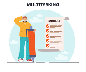 Multitasking. Effective and competent male office worker managing