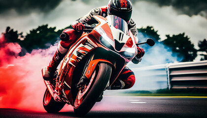 Super bike motorcycle on the race track, dynamic concept art illustration, generative ai