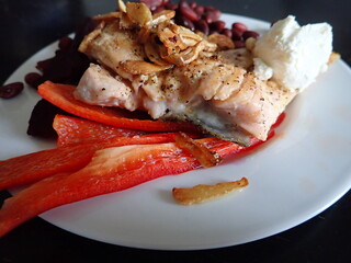 portion of a fied salmon meat