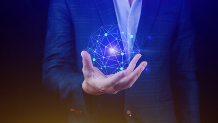Businessman hands holding with virtual global connection concept, grow earth and global online networking connection with data exchanges, global communication network security concept.