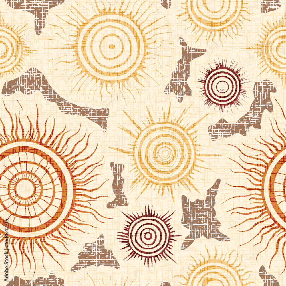 Wall mural Seamless pattern, ethnic background, sun symbols, solar signs, vector design