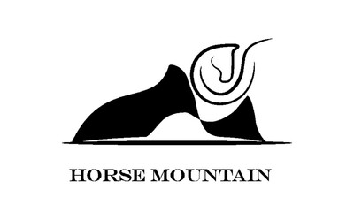 Mountain view line horse vector logo