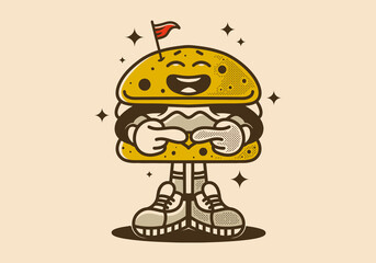 Burger character design with shy expression