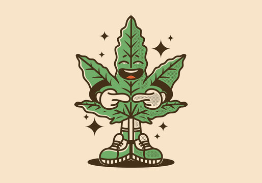 Marijuana leaf character design with shy expression