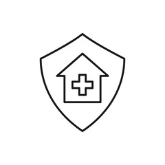 Hospital and shield. Healthcare, medical protection line ison isolated on white background. Vector illustration