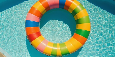 inflatable ring colorful in pool on sunny day. Relaxation lifestyle concept. Leisure lifestyle concept. Color background.