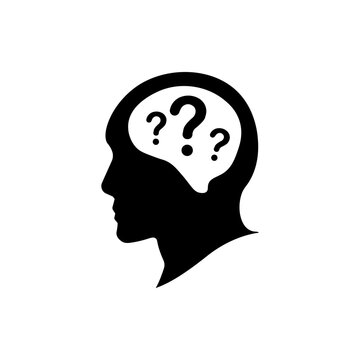 recommend clip art: The silhouette of a head with a question mark. Problem. Question. a simple black and white icon. Vector illustration.